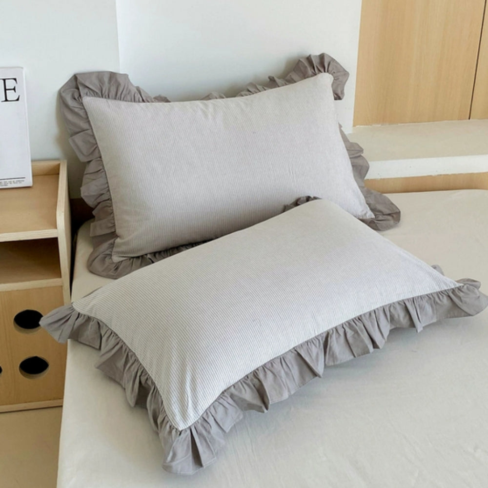 Funda de Almohada de Encaje con Volantes a Rayas en Múltiples Colores