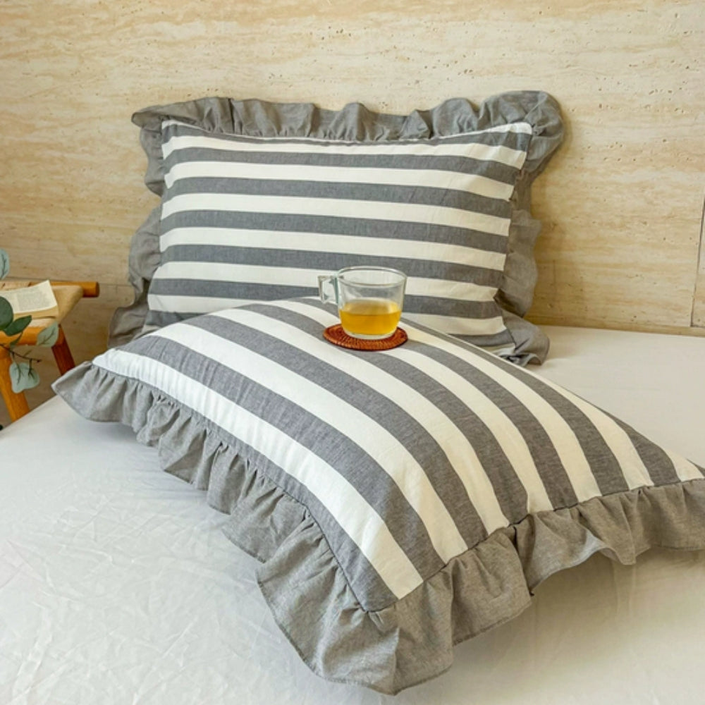 Funda de Almohada de Encaje con Volantes a Rayas en Múltiples Colores