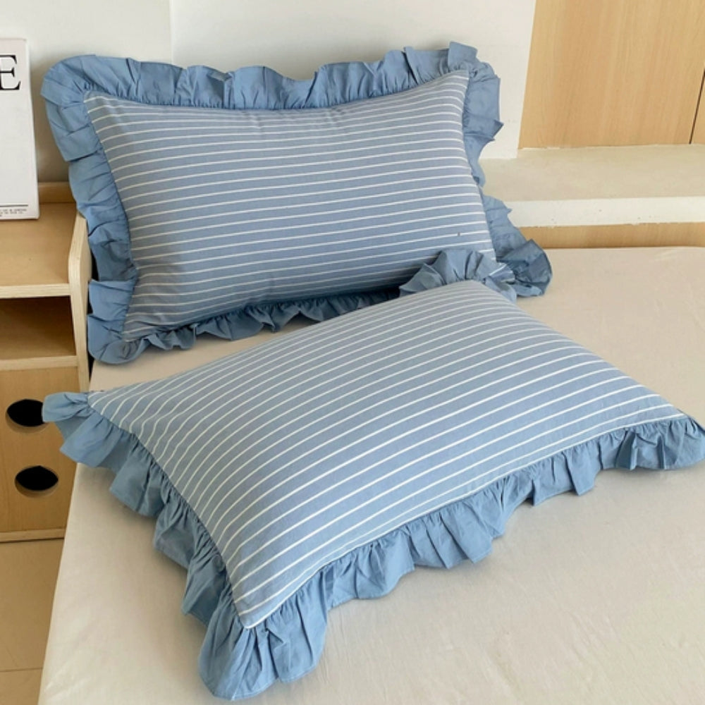 Funda de Almohada de Encaje con Volantes a Rayas en Múltiples Colores