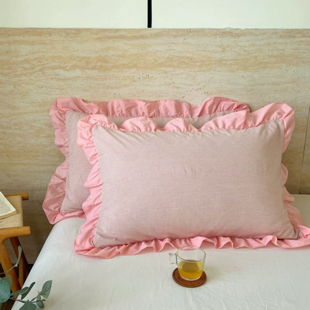 Funda de Almohada de Encaje con Volantes a Rayas en Múltiples Colores