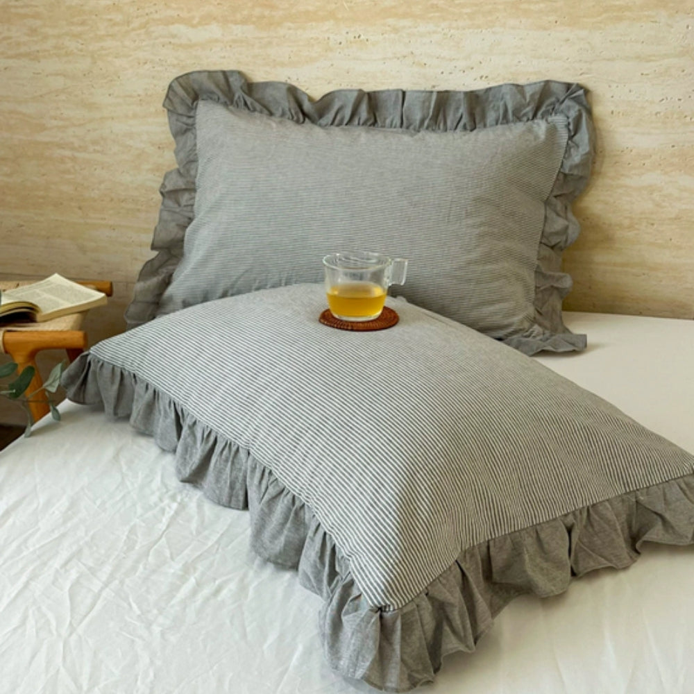 Funda de Almohada de Encaje con Volantes a Rayas en Múltiples Colores