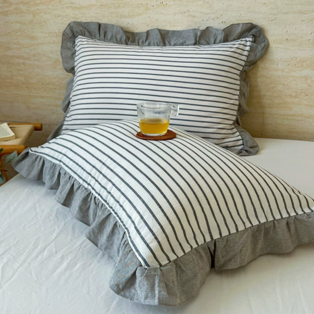 Funda de Almohada de Encaje con Volantes a Rayas en Múltiples Colores