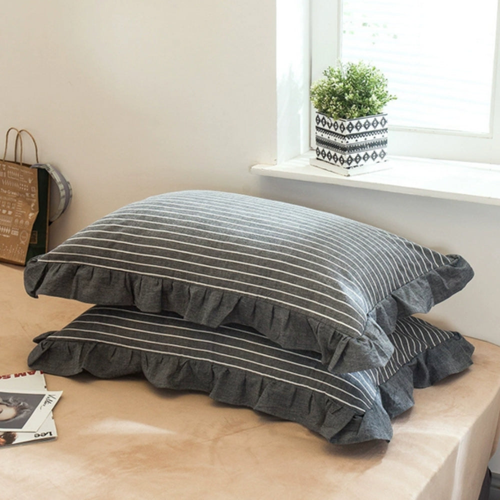 Funda de Almohada de Encaje con Volantes a Rayas en Múltiples Colores