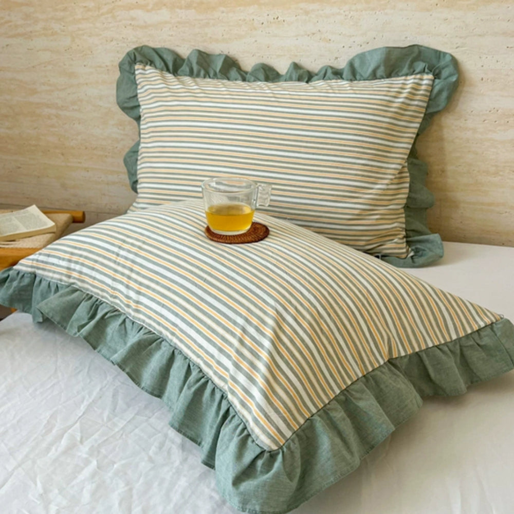 Funda de Almohada de Encaje con Volantes a Rayas en Múltiples Colores