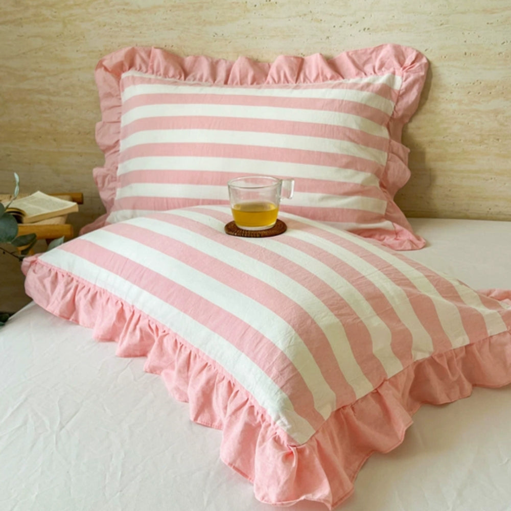 Funda de Almohada de Encaje con Volantes a Rayas en Múltiples Colores