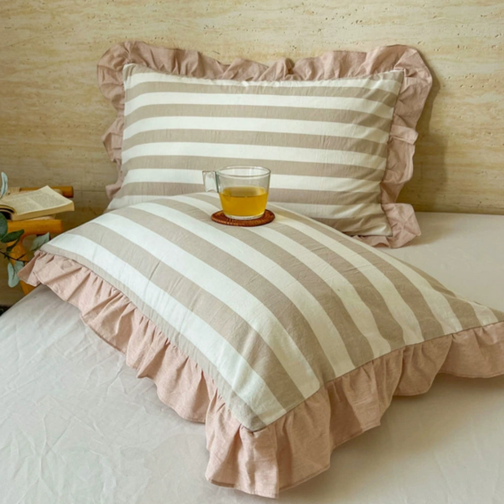 Funda de Almohada de Encaje con Volantes a Rayas en Múltiples Colores