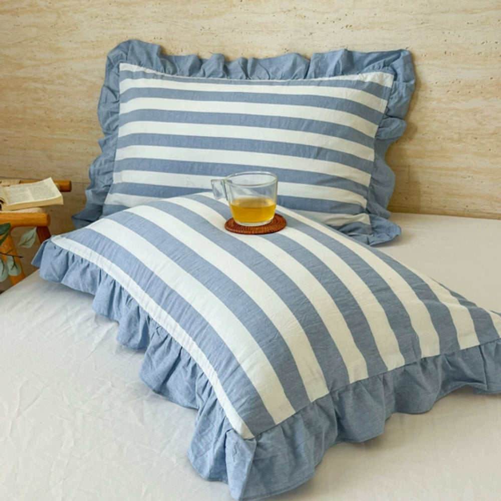 Funda de Almohada de Encaje con Volantes a Rayas en Múltiples Colores