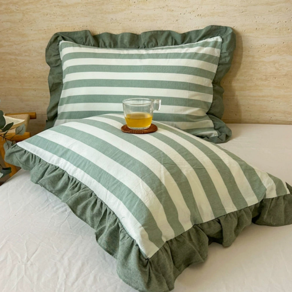 Funda de Almohada de Encaje con Volantes a Rayas en Múltiples Colores