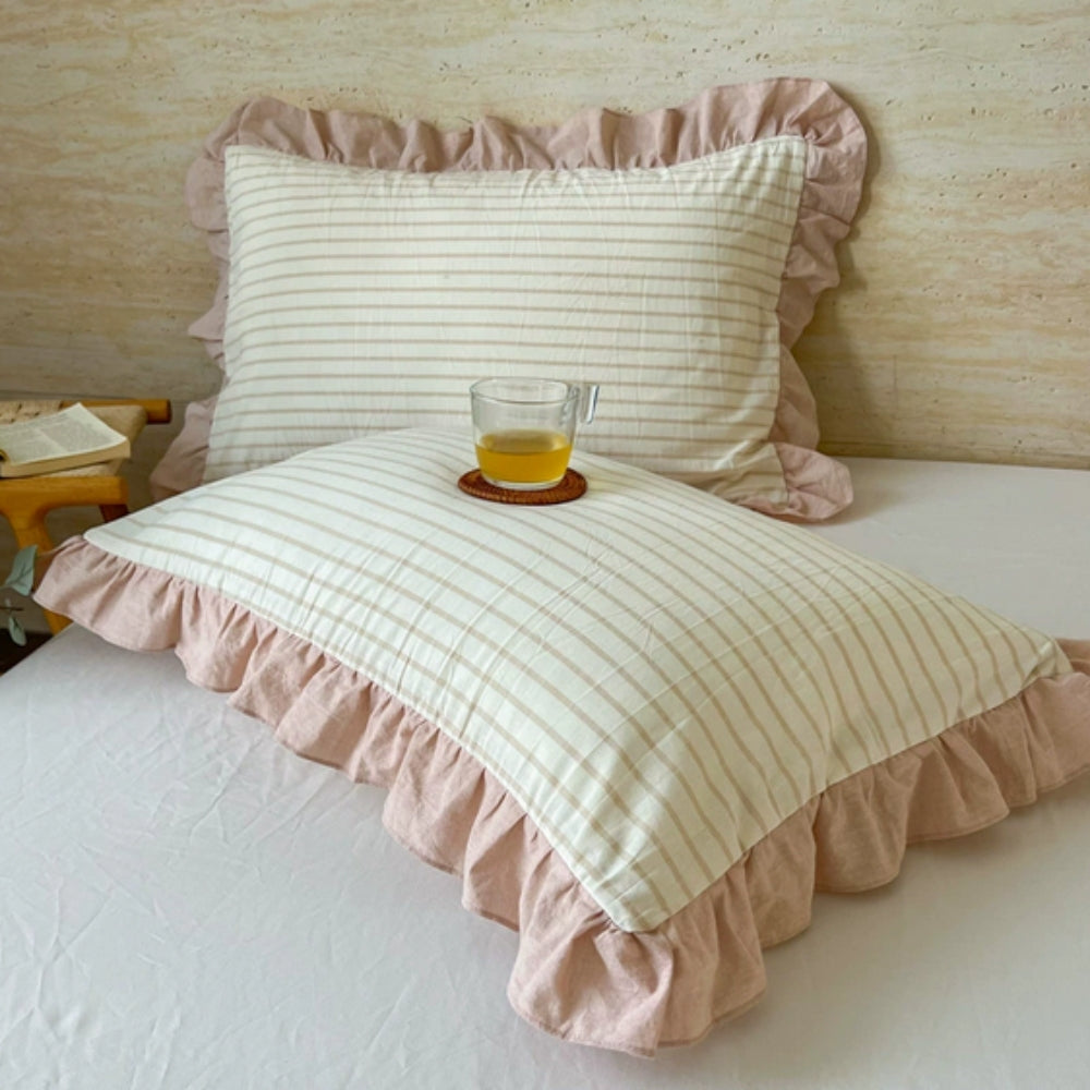 Funda de Almohada de Encaje con Volantes a Rayas en Múltiples Colores