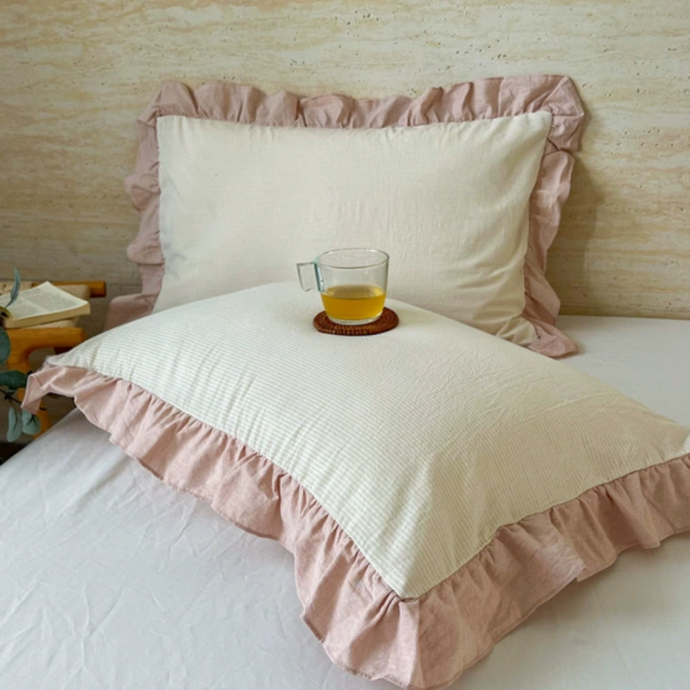 Funda de Almohada de Encaje con Volantes a Rayas en Múltiples Colores