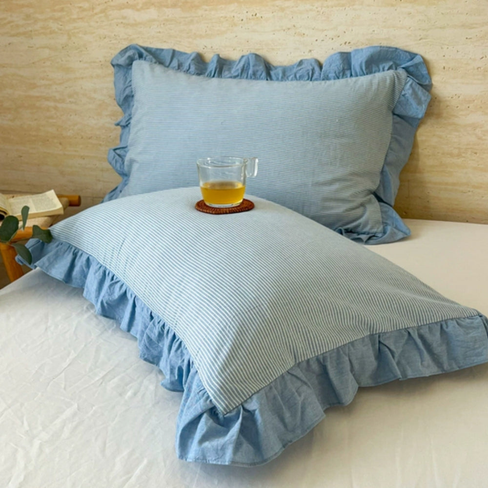 Funda de Almohada de Encaje con Volantes a Rayas en Múltiples Colores