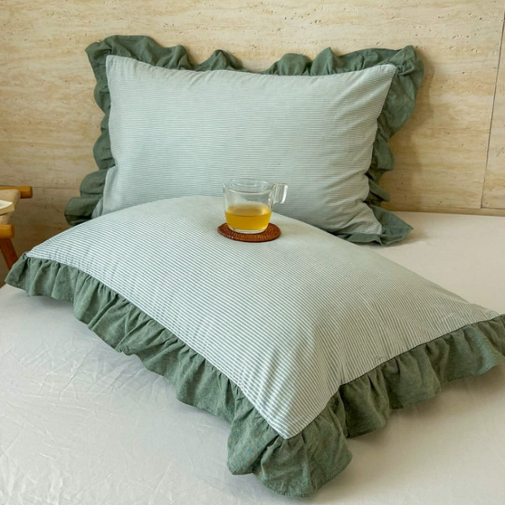 Funda de Almohada de Encaje con Volantes a Rayas en Múltiples Colores