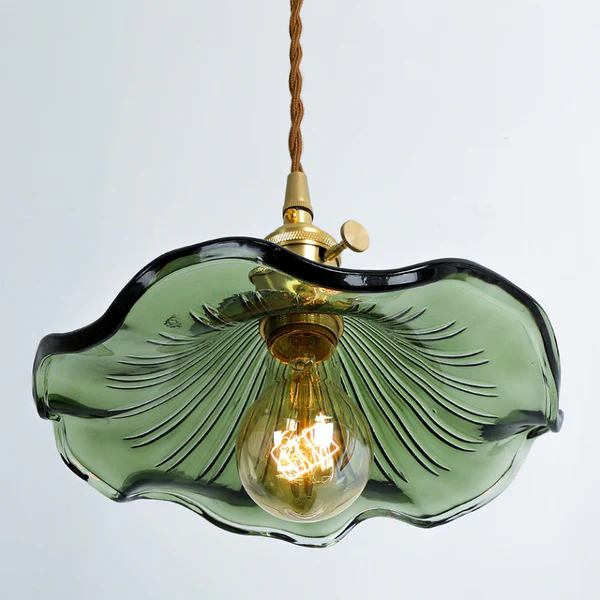 Lámpara Colgante Estilosa con Flor de Hibisco – Vidrio y Latón, 150 cm – Lámpara para la Sala, Candelabro, Lámparas Colgantes Elegantes
