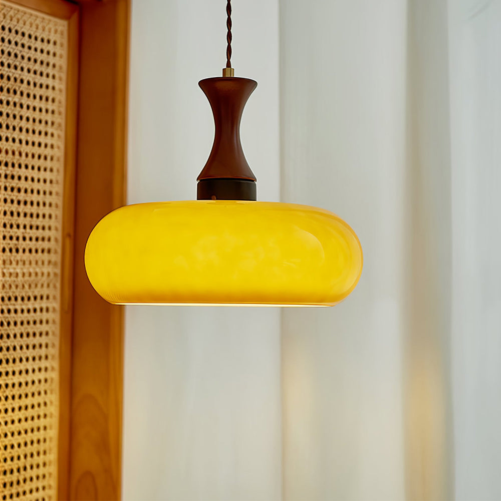 Lámpara Colgante Estilosa de Vidrio y Madera – Lámpara Retro para Salón y Comedor, Universal, Luz Acogedora