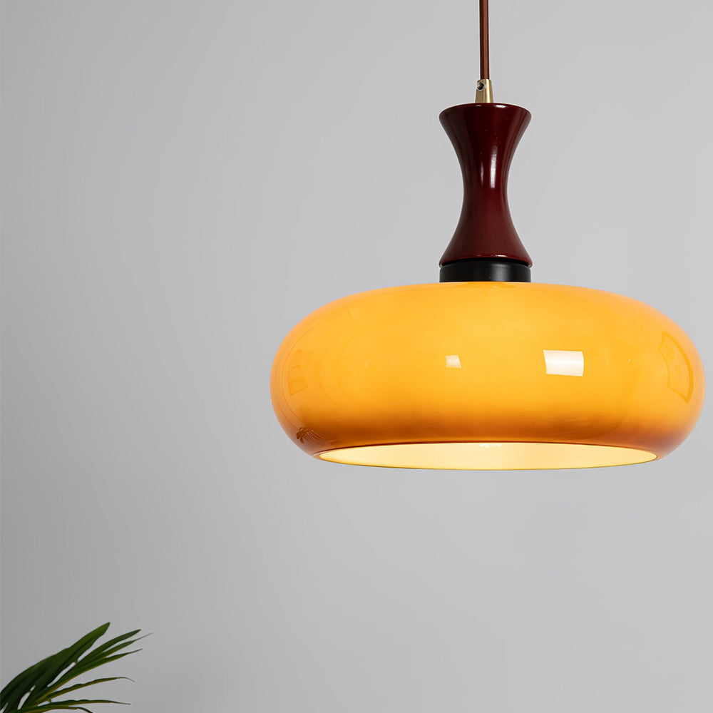 Lámpara Colgante Estilosa de Vidrio y Madera – Lámpara Retro para Salón y Comedor, Universal, Luz Acogedora