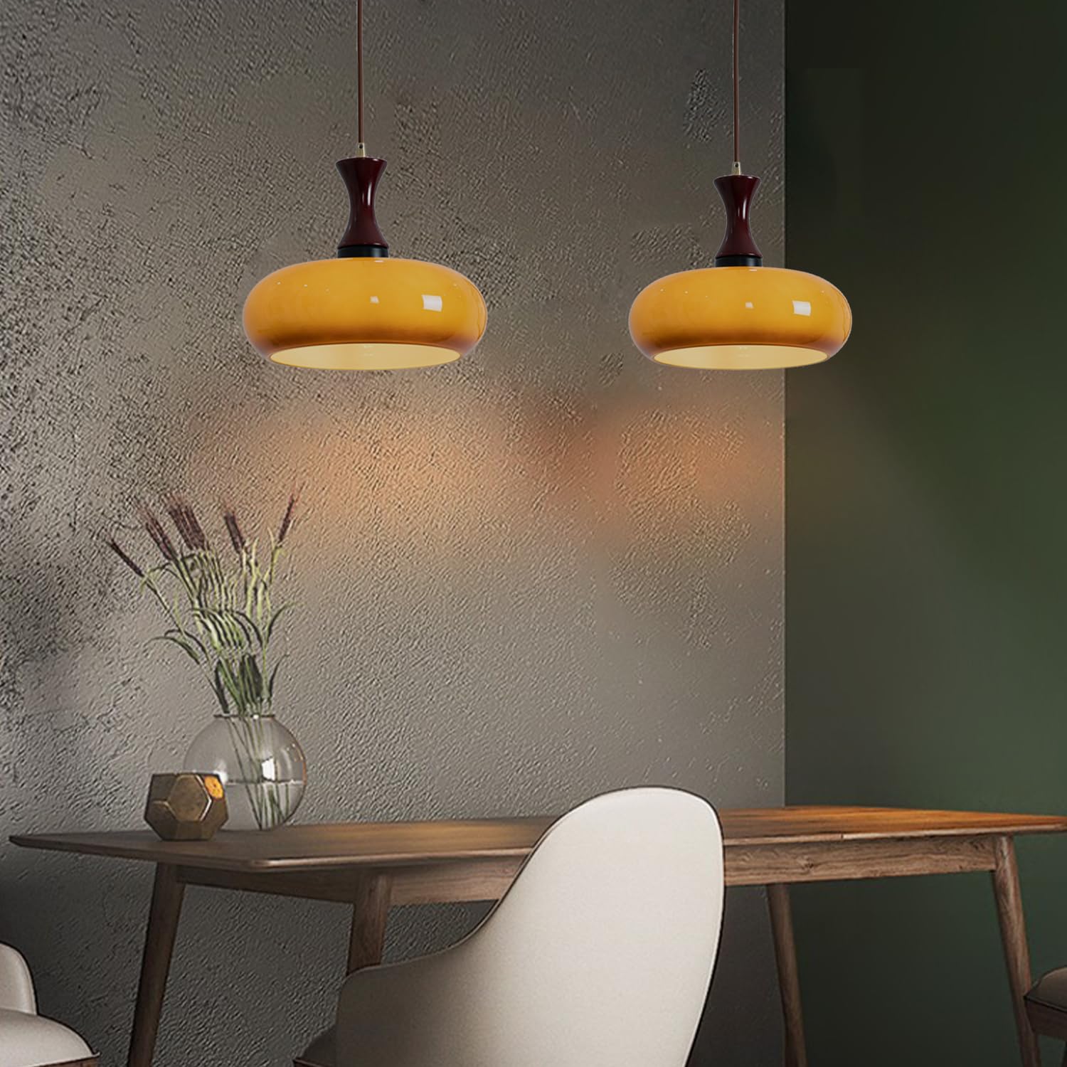 Lámpara Colgante Estilosa de Vidrio y Madera – Lámpara Retro para Salón y Comedor, Universal, Luz Acogedora