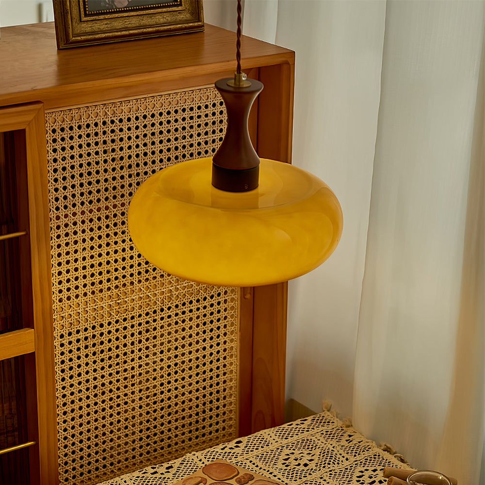 Lámpara Colgante Estilosa de Vidrio y Madera – Lámpara Retro para Salón y Comedor, Universal, Luz Acogedora