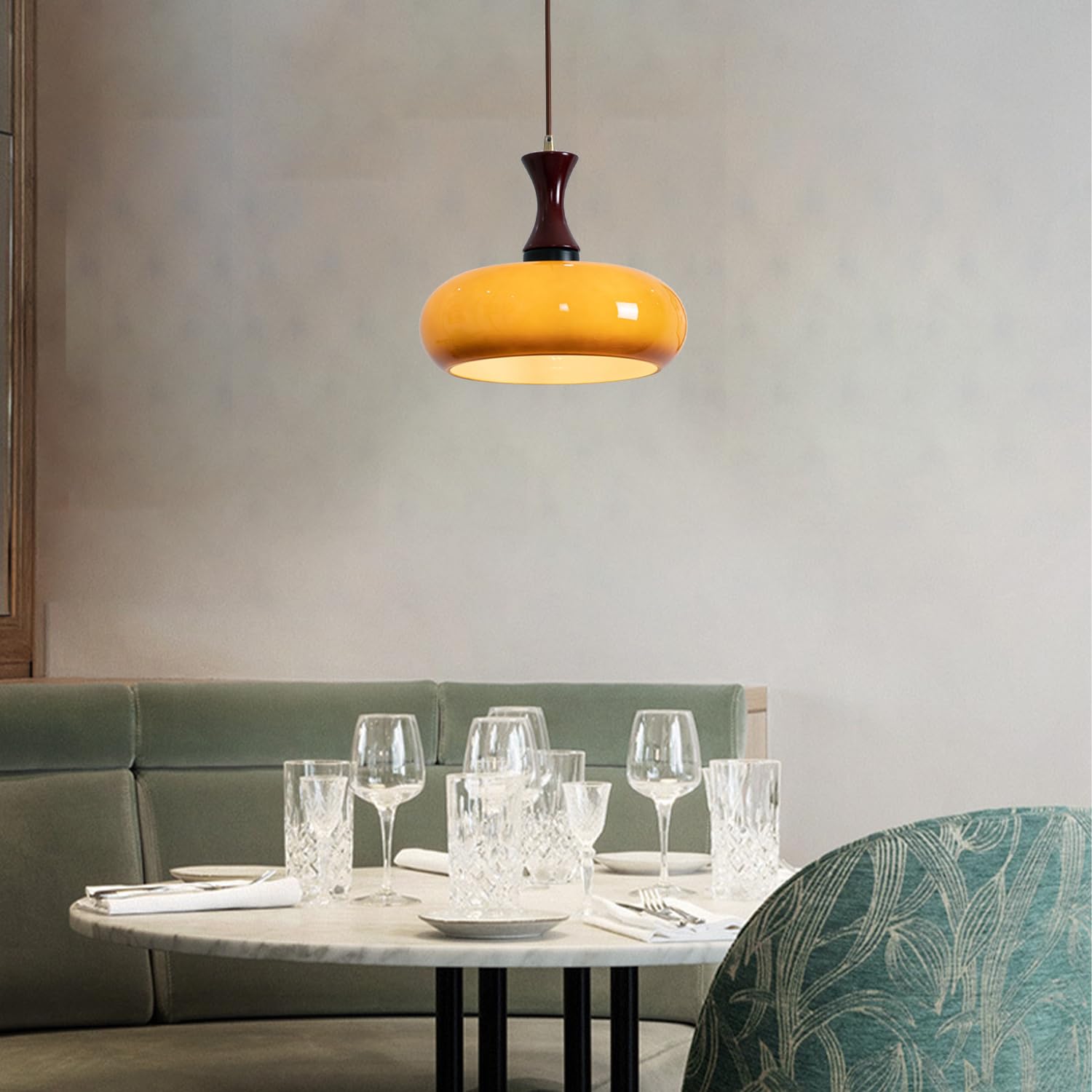 Lámpara Colgante Estilosa de Vidrio y Madera – Lámpara Retro para Salón y Comedor, Universal, Luz Acogedora