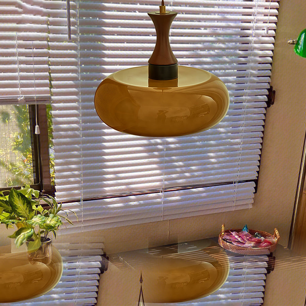 Lámpara Colgante Estilosa de Vidrio y Madera – Lámpara Retro para Salón y Comedor, Universal, Luz Acogedora