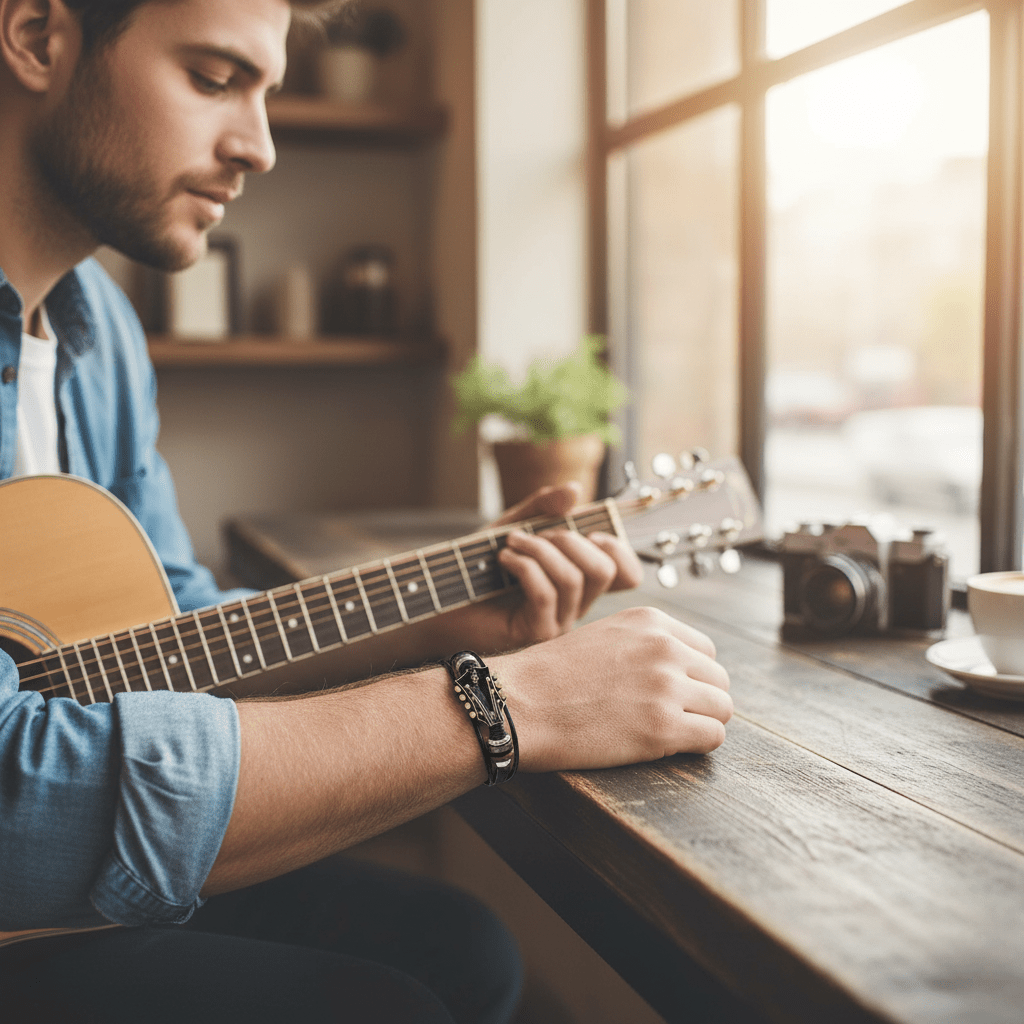 Pulsera de Cuero Estilosa para Mujer con Diseño de Guitarra – Accesorio Elegante para Amantes de la Música