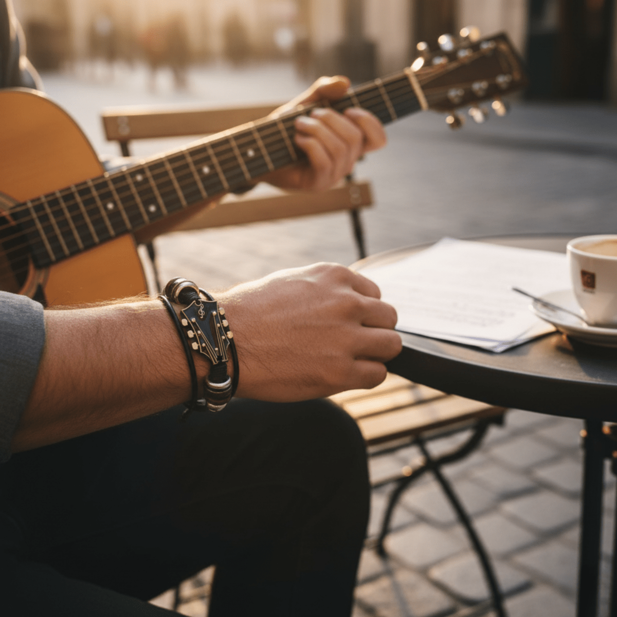 Pulsera de Cuero Estilosa para Mujer con Diseño de Guitarra – Accesorio Elegante para Amantes de la Música