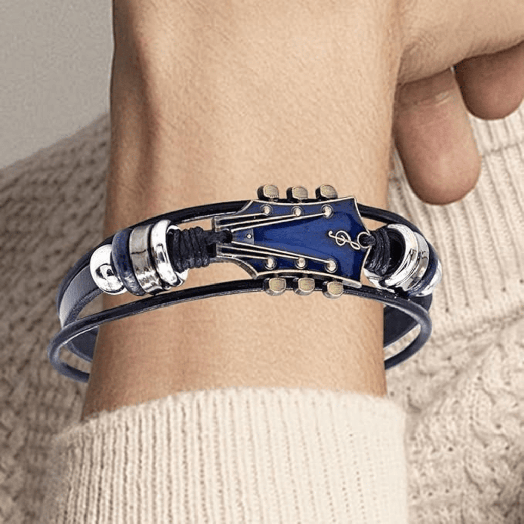 Pulsera de Cuero Estilosa para Mujer con Diseño de Guitarra – Accesorio Elegante para Amantes de la Música