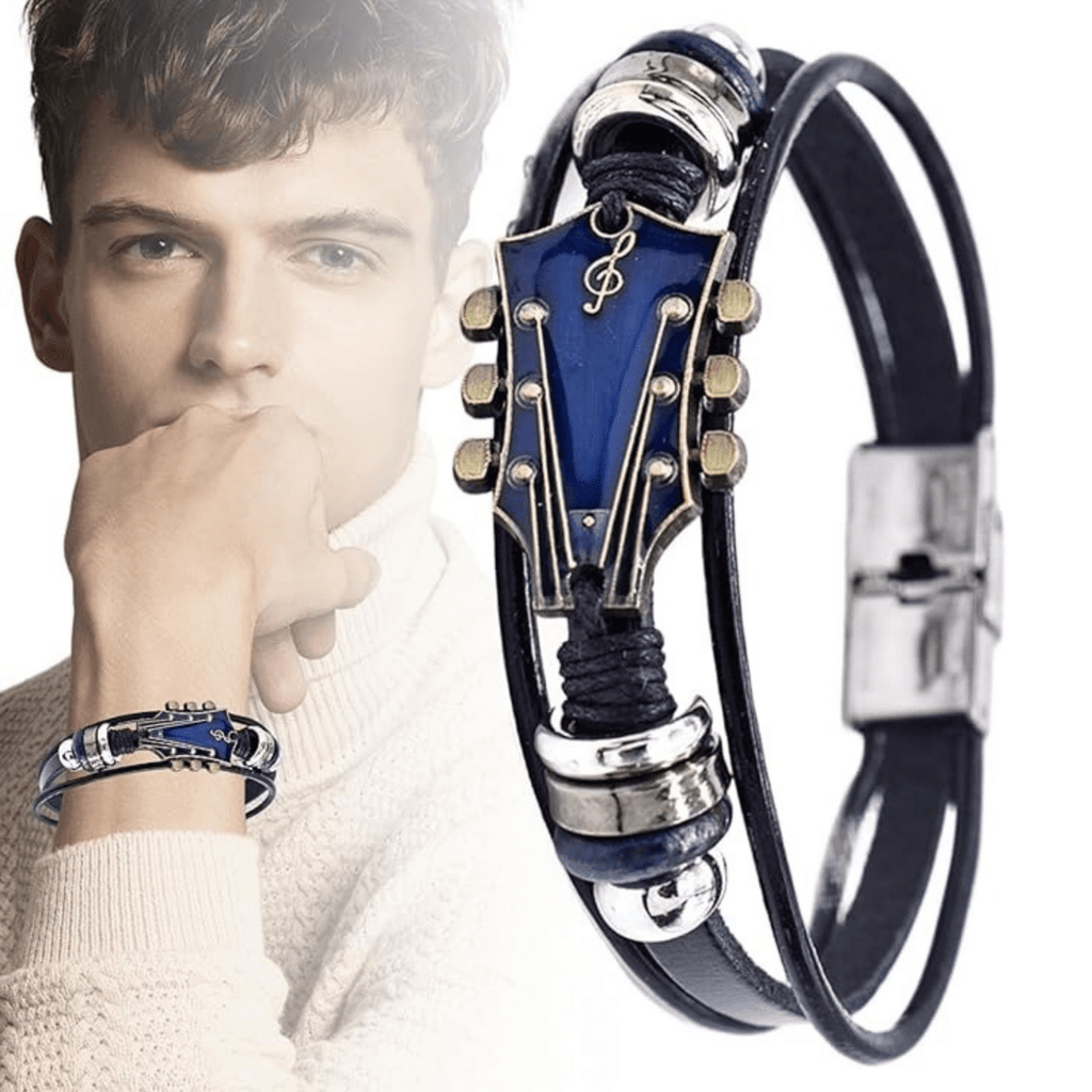 Pulsera de Cuero Estilosa para Mujer con Diseño de Guitarra – Accesorio Elegante para Amantes de la Música