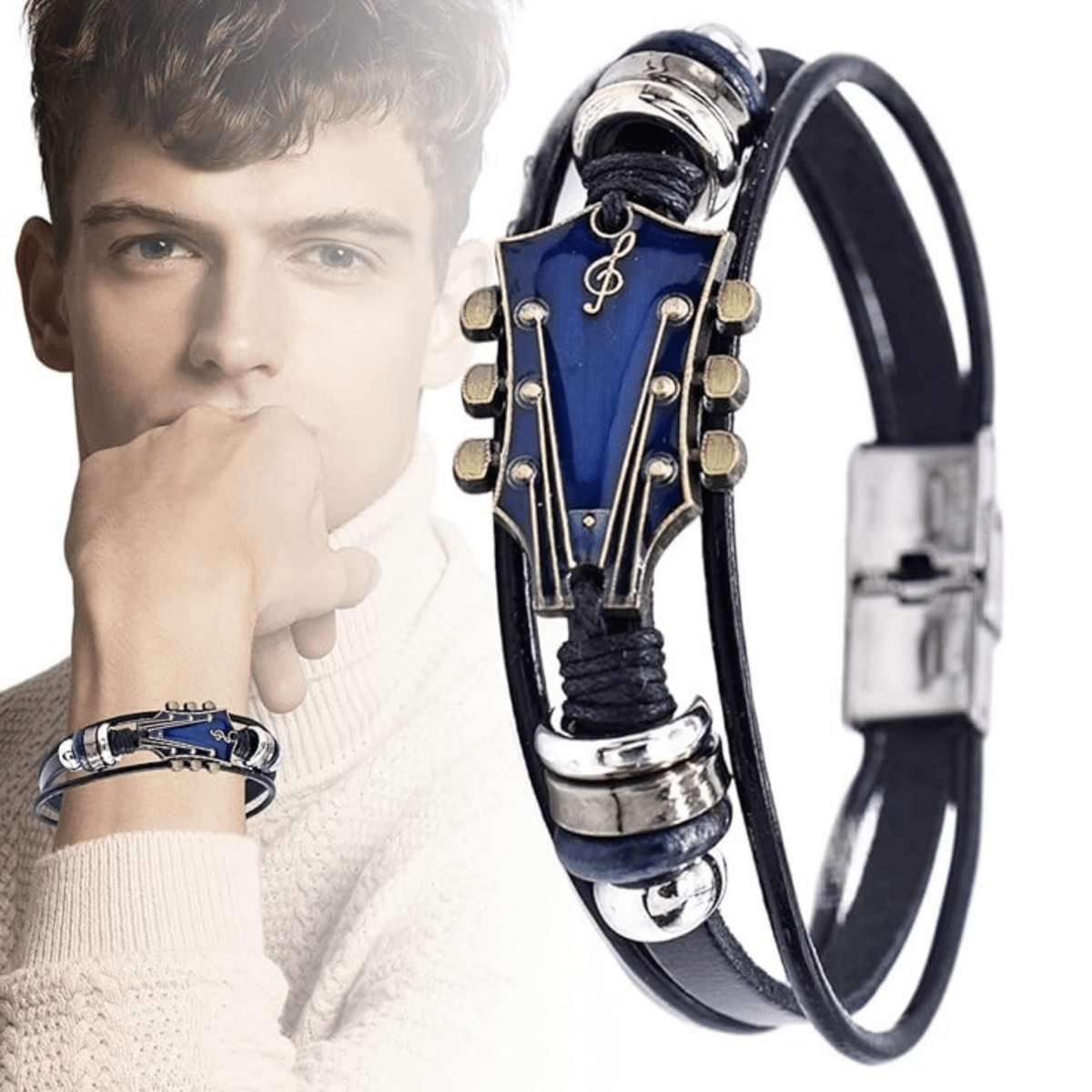 Pulsera de Cuero Estilosa para Mujer con Diseño de Guitarra – Accesorio Elegante para Amantes de la Música