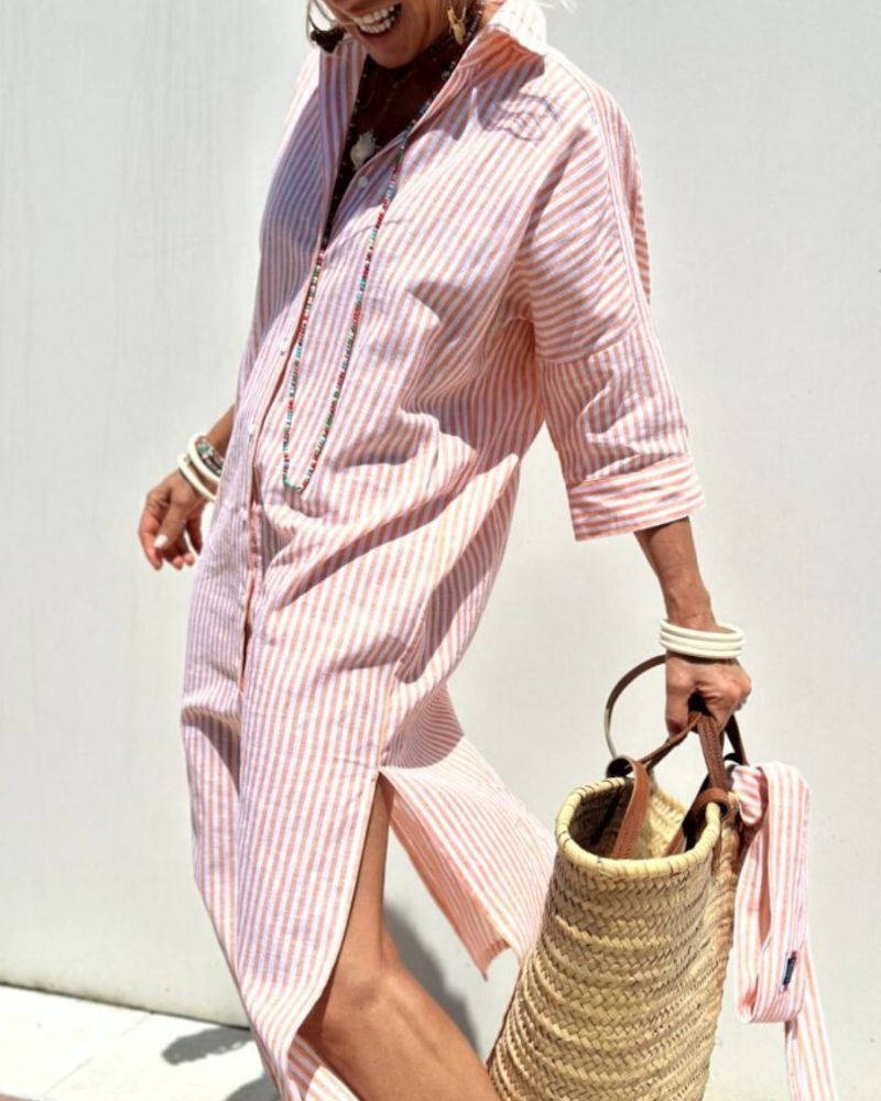 Vestido camisero midi para mujer con botones en el frente y tirantes – estilo veraniego cómodo