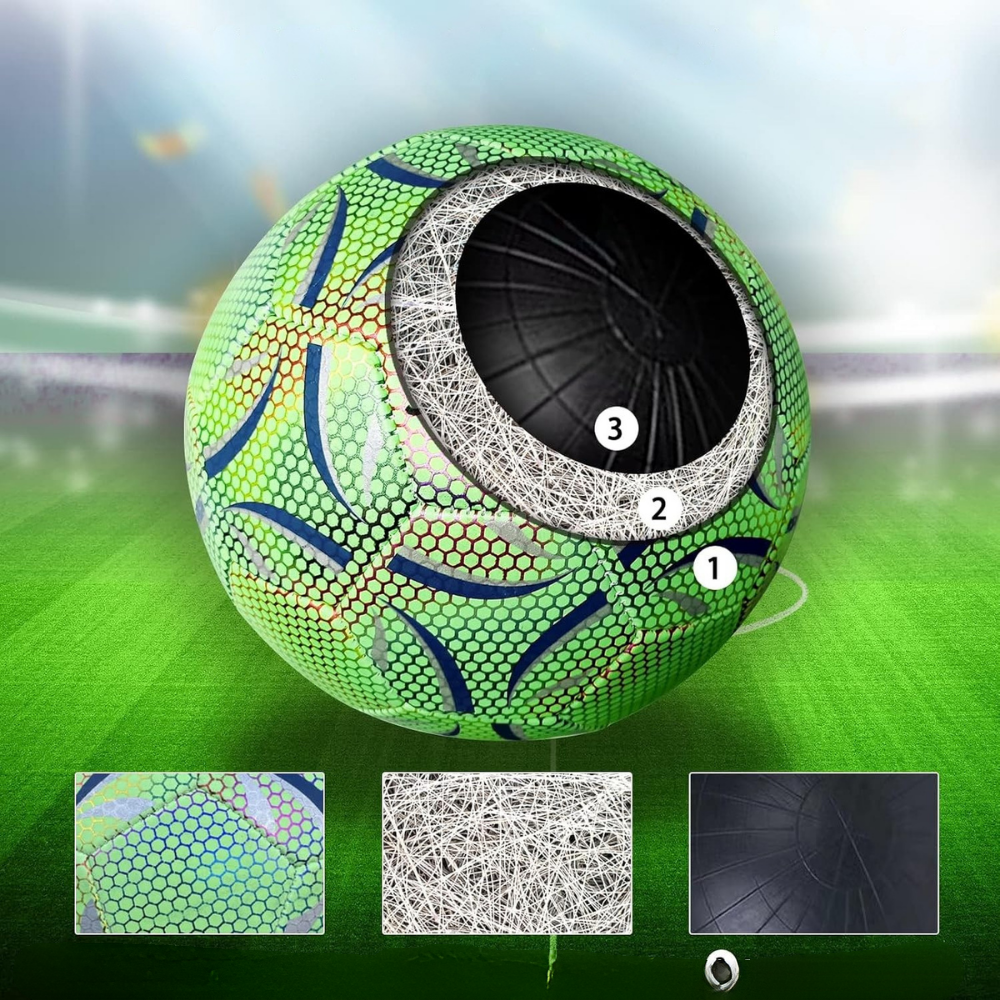 Pelota de fútbol que brilla en la oscuridad + Construcción duradera cosida a mano + Diversión nocturna + Diversión iluminada al aire libre