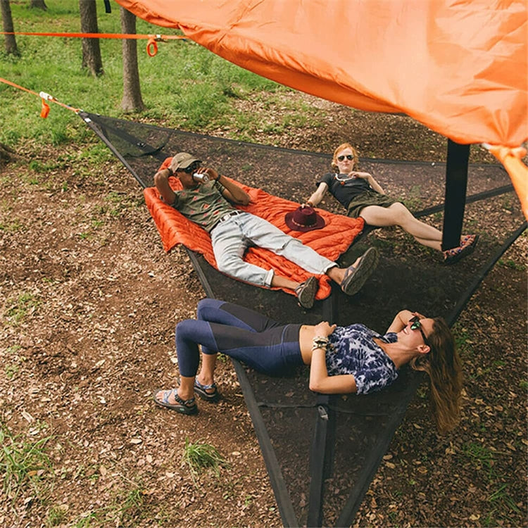Tienda de aire portátil familiar de 2.8 m para camping, hamaca triangular multi-persona (Negro)