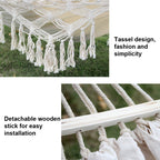 Hamaca de Lona Doble para Camping al Aire Libre con Borlas y Palo (Blanco) 200x150cm