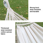 Hamaca de Lona Doble para Camping al Aire Libre con Borlas y Palo (Blanco) 200x150cm