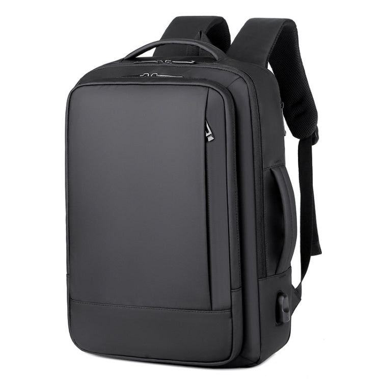 Mochila para laptop impermeable expandible para negocios con puerto USB (Negro)