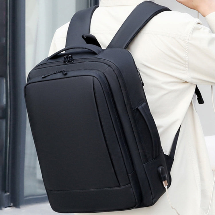 Mochila para laptop impermeable expandible para negocios con puerto USB (Negro)
