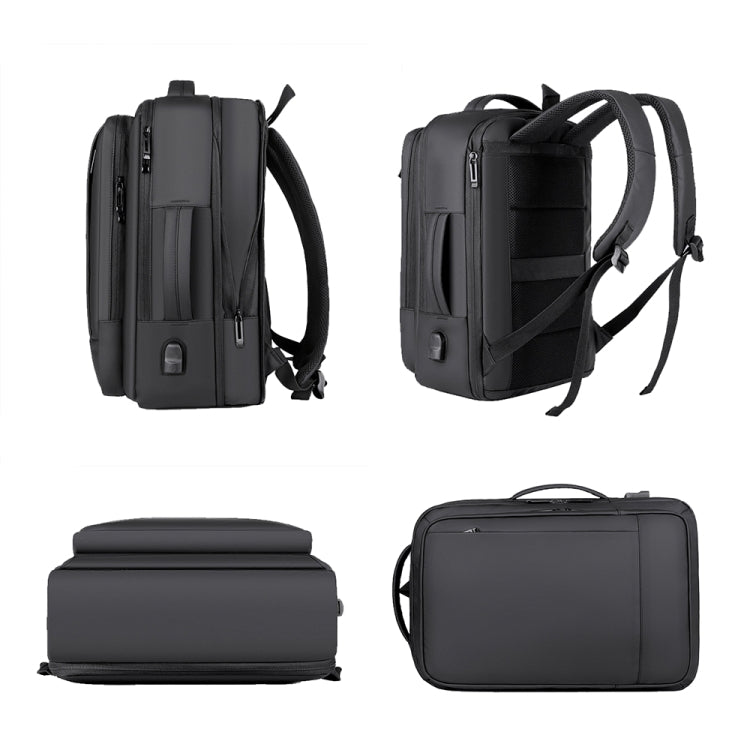 Mochila para laptop impermeable expandible para negocios con puerto USB (Negro)