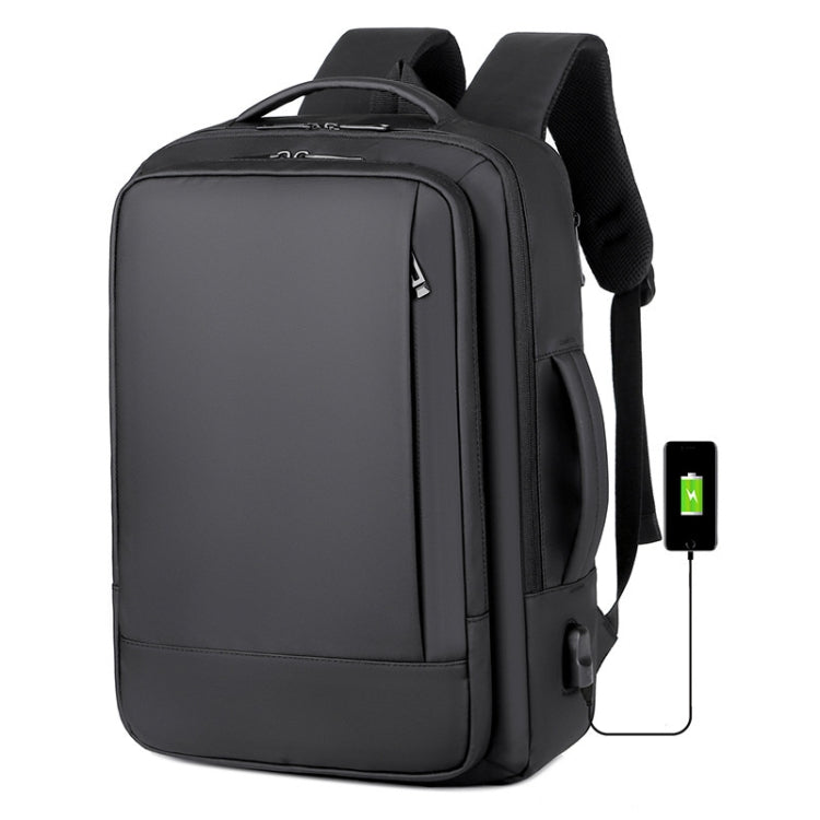 Mochila para laptop impermeable expandible para negocios con puerto USB (Negro)