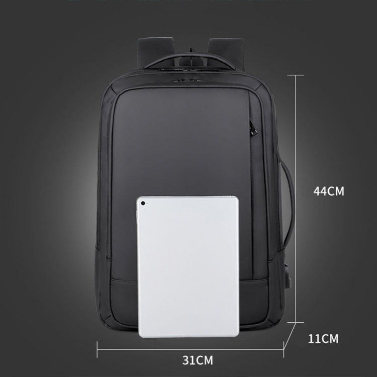 Mochila para laptop impermeable expandible para negocios con puerto USB (Negro)