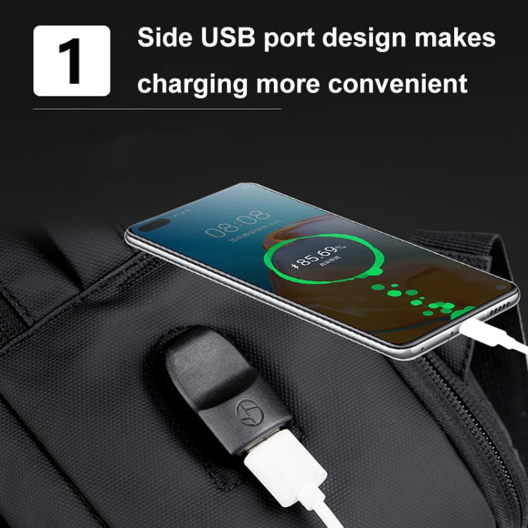 Mochila para laptop impermeable expandible para negocios con puerto USB (Negro)