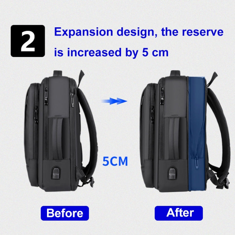 Mochila para laptop impermeable expandible para negocios con puerto USB (Negro)