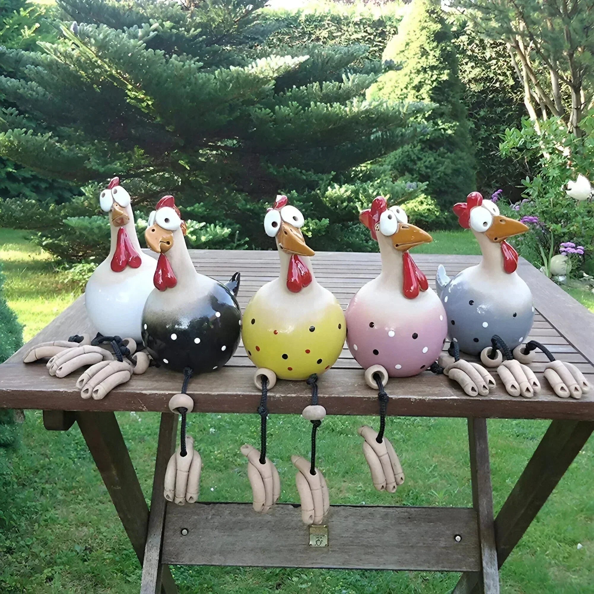 Escultura de Gallina de Jardín de Metal Colorido - Decoración Exterior Encantadora