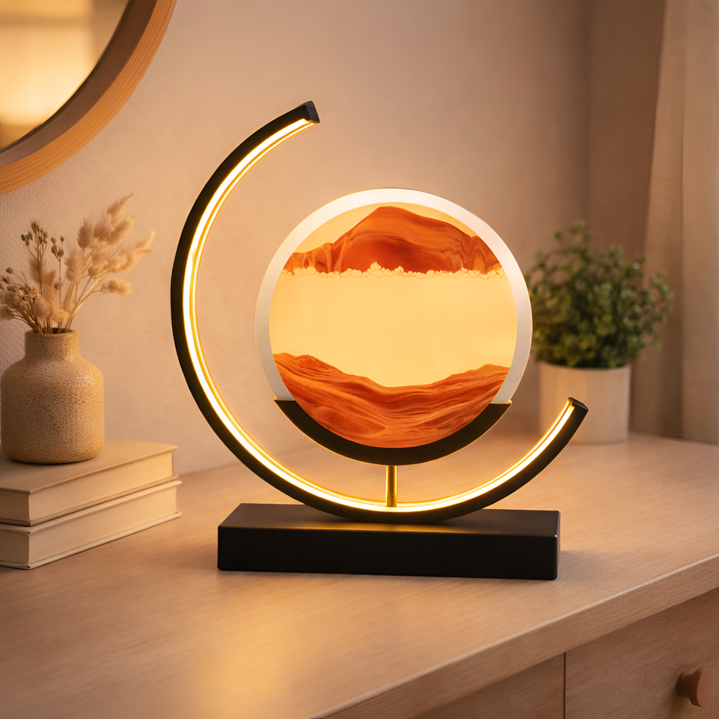 Stefania - Lámpara de mesa LED con luz nocturna y efecto de arena en movimiento