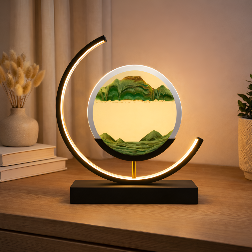 Stefania - Lámpara de mesa LED con luz nocturna y efecto de arena en movimiento