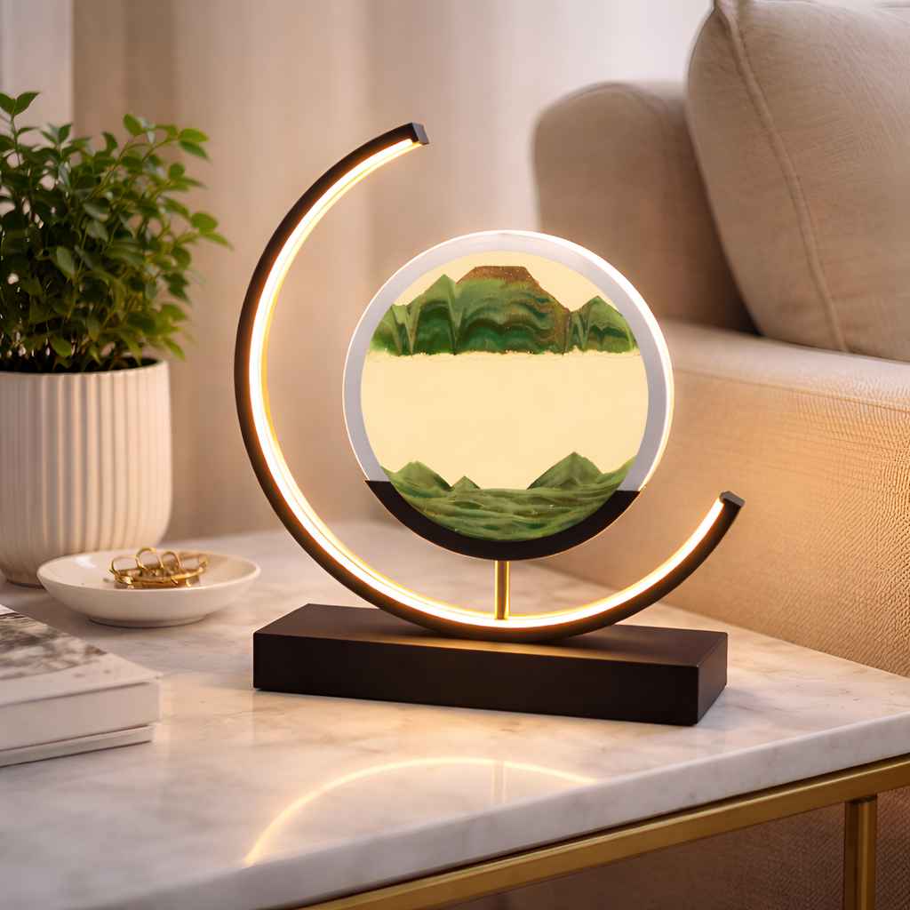 Stefania - Lámpara de mesa LED con luz nocturna y efecto de arena en movimiento