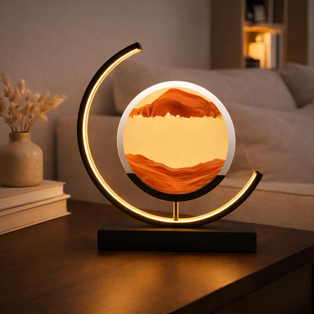 Stefania - Lámpara de mesa LED con luz nocturna y efecto de arena en movimiento