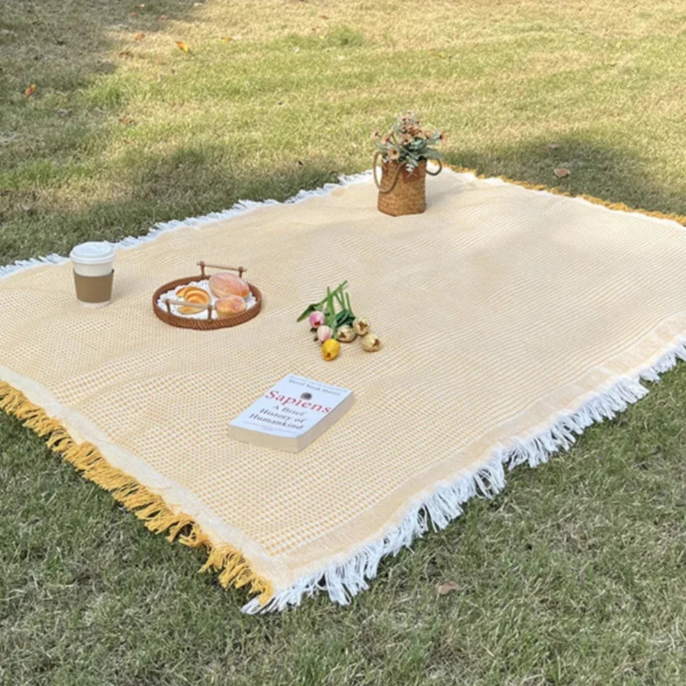 Mantel de Algodón y Lino para Picnic y Jardín