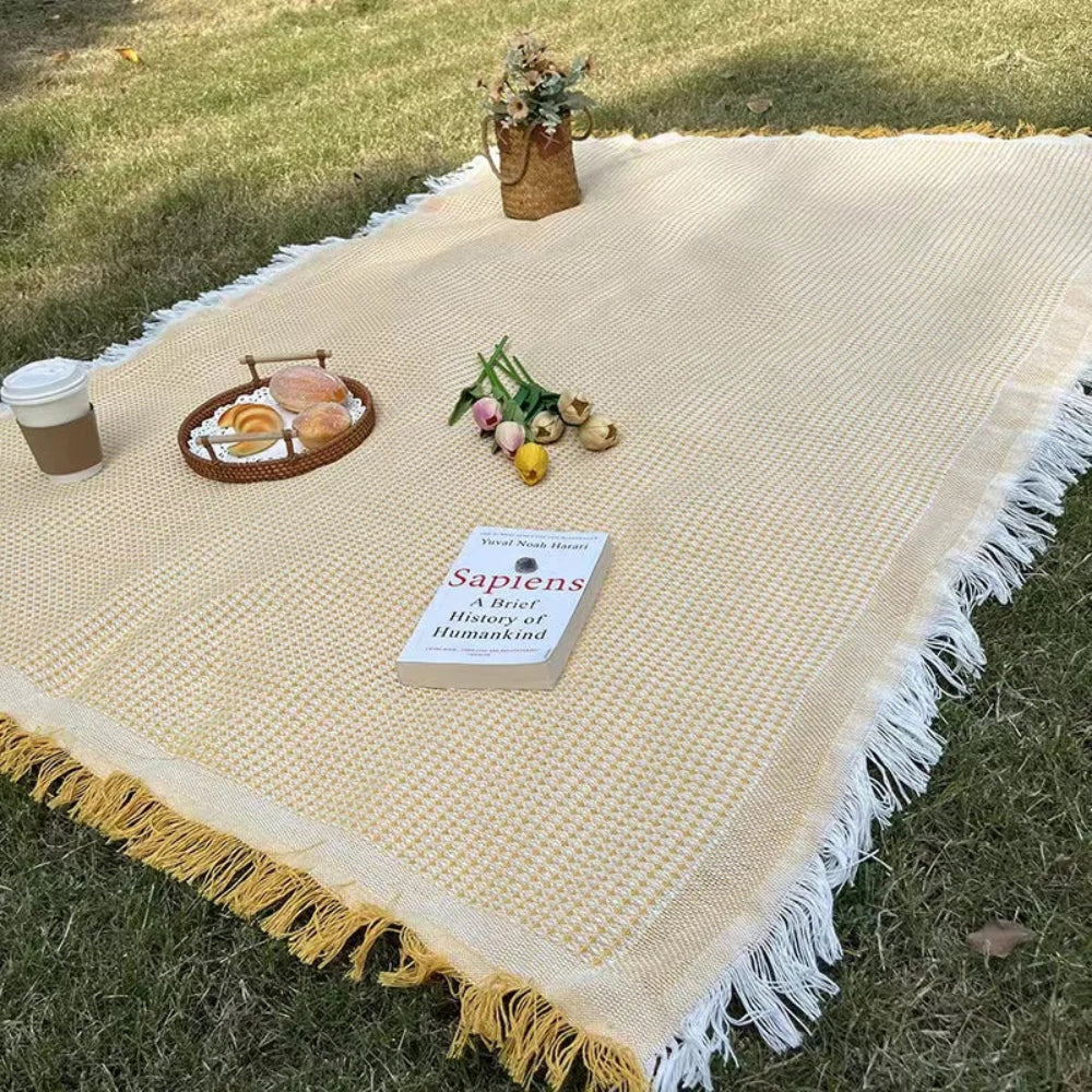 Mantel de Algodón y Lino para Picnic y Jardín