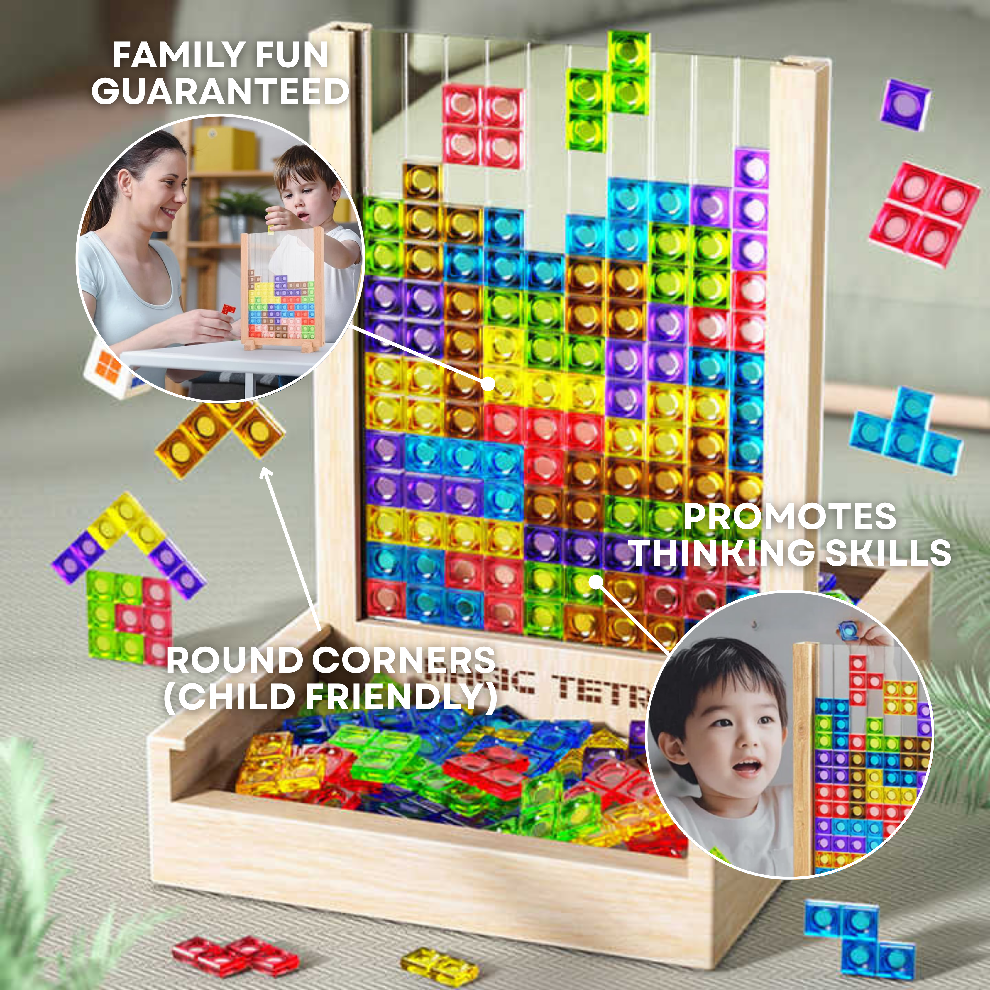Tablero Ecoblock Tetris – Juego de Rompecabezas de Madera para Niños y Adultos – Diversión Sostenible para Entrenar el Cerebro