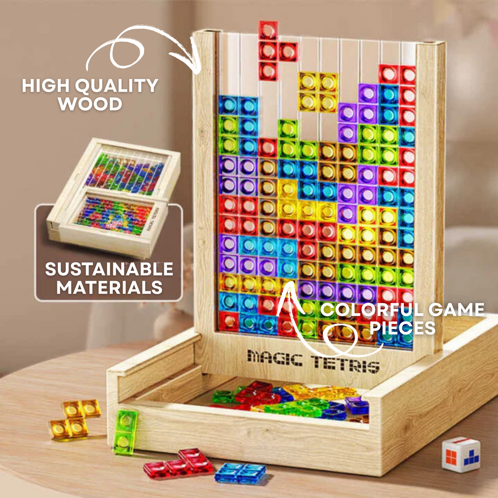 Tablero Ecoblock Tetris – Juego de Rompecabezas de Madera para Niños y Adultos – Diversión Sostenible para Entrenar el Cerebro