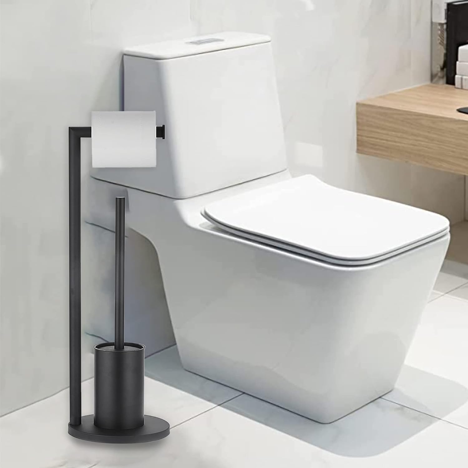 Soporte para Papel Higiénico con Cepillo Integrado para el Baño